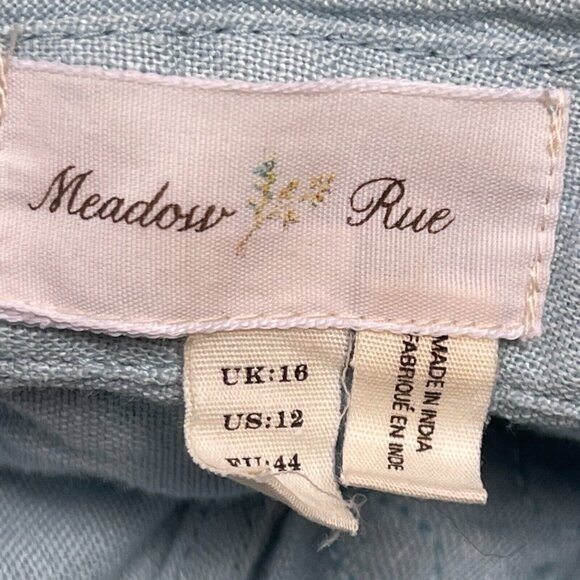 Anthropologie Meadow Rue Womens Embroidery Ruffle Neck Linen Top Size 12 Blue - Picture 3 of 9